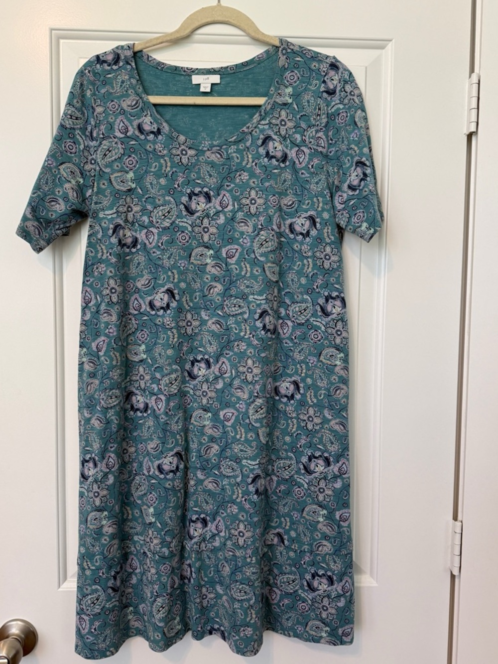 J. Jill Teal Blue & Pink Paisley Short-Sleeve Women's Tee Shirt Dress Medium